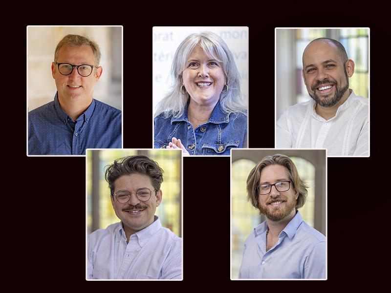 a collage of five professors
