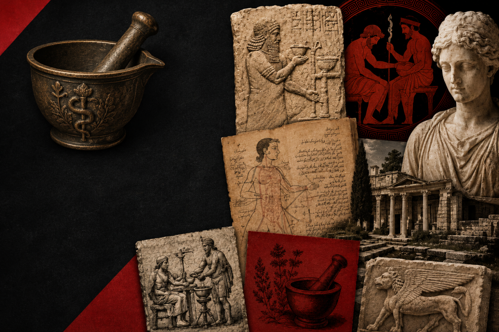 ancient medicine mixing bowls and images