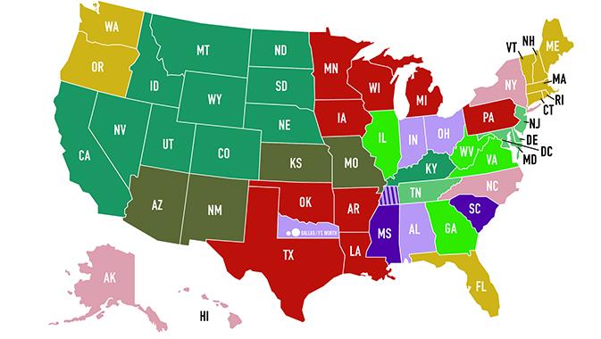 color coded map of counselor territories