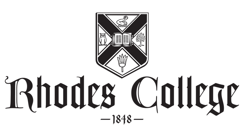 a shield with the words Rhodes College below it