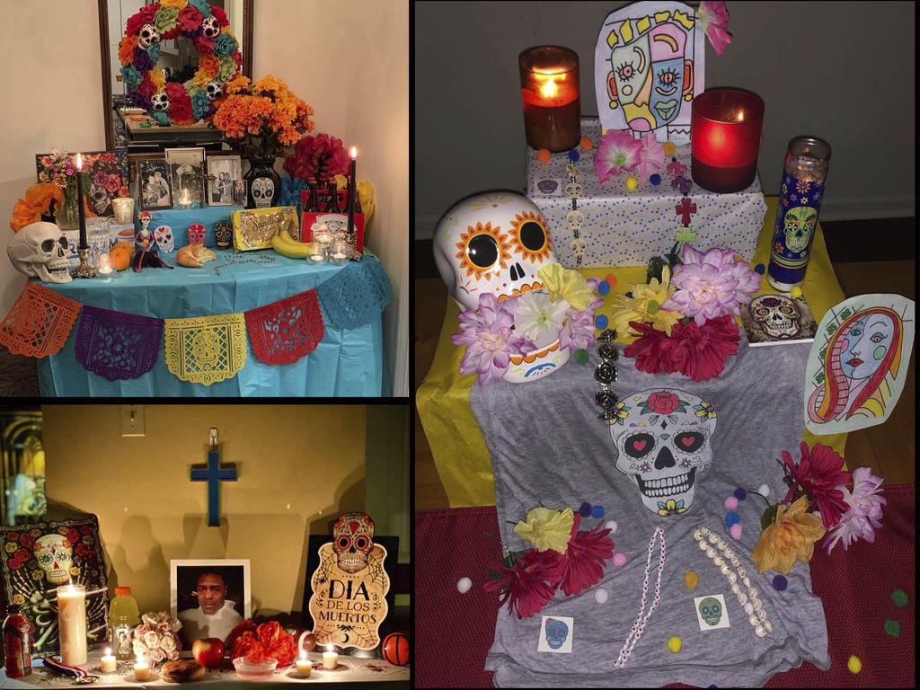 a collage of Day of the Dead altars