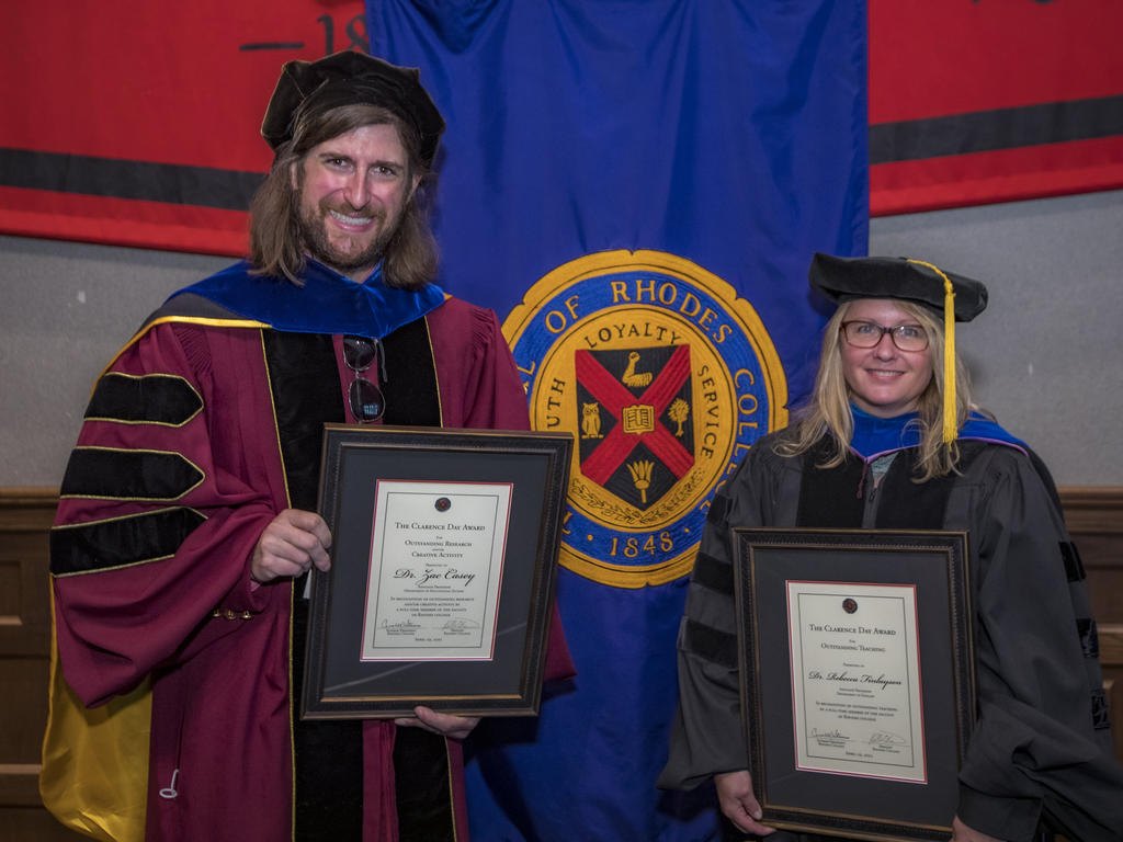 image of Rhodes College professors Zachary Casey and  Rebecca Finlayson 