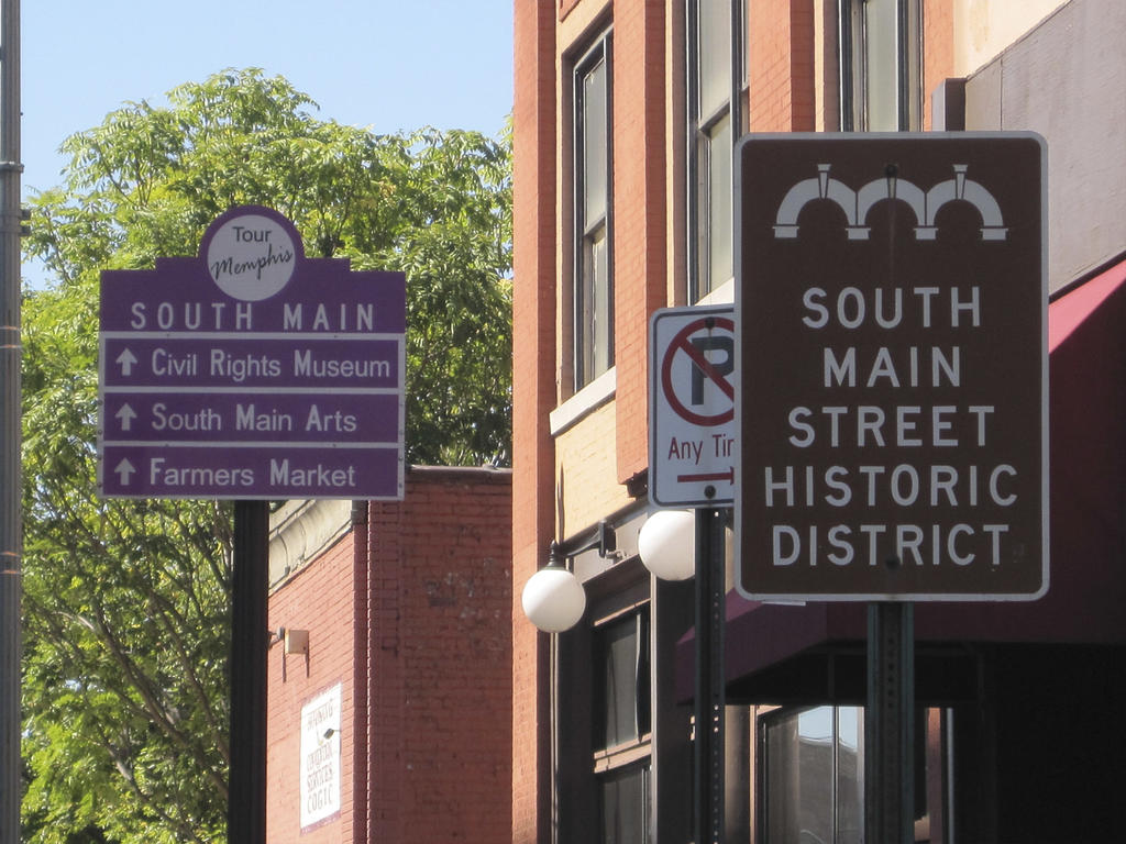 three downtown Memphis street signs